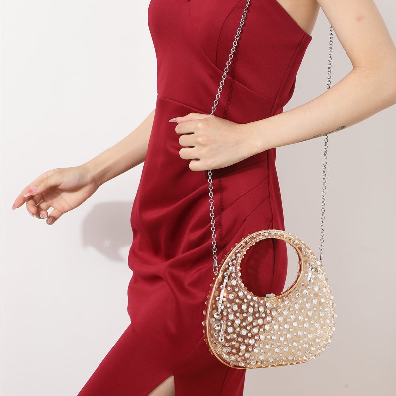 Women'S Ins Shiny Bling Diamond Evening Bag Transparent Acrylic Evening Bag Crescent Bag Clutch Bag - Image 5
